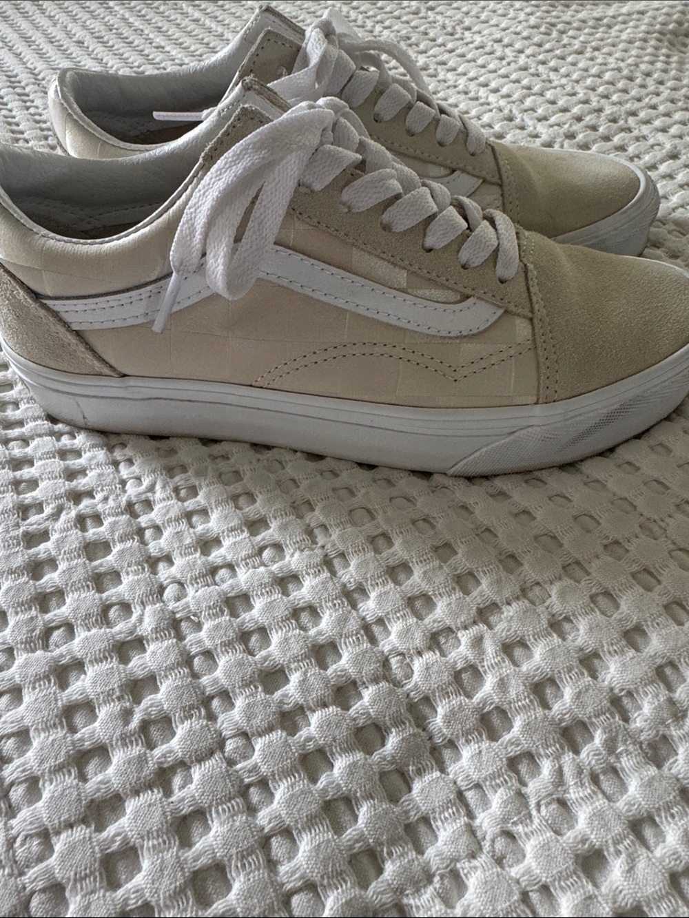 Vans Cream Old Skool Sneakers with White Stripe